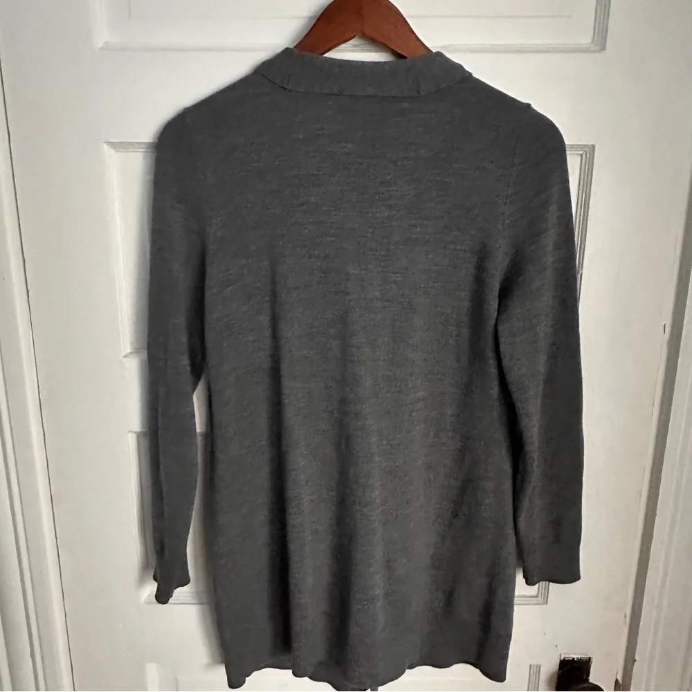 Talbots Merino Wool Cardigan Duster Sweater Top Velvet Tie Medium Petite‎ Grey - Picture 5 of 8